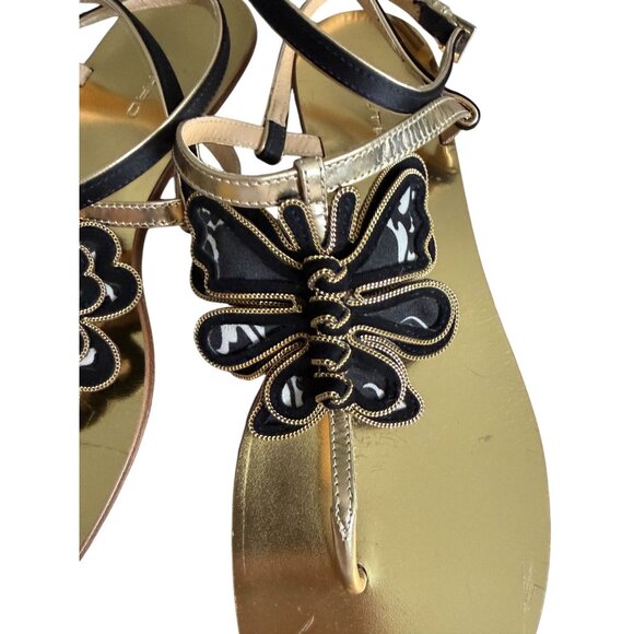 ETRO Black Gold Floral Butterfly Gladiator Sandals Size 37 / US 7 - Picture 2 of 9